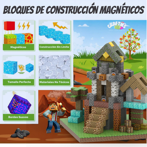 Crafties Bloques De Construcción Magnética Juegos Stem 148pz 148 Minecraft