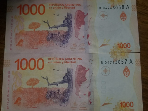 Billetes De Reposición Continuos Mil Pesos Argentina Hornero