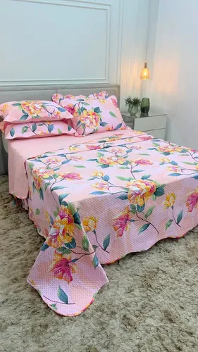 Colcha De Casal Queen Cobre Leito Dupla Face Matelado 3 Pçs Cor Doce Jardim Colcha Cobre Leito Estampado