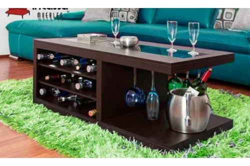 Mesa De Centro Cantina Bar Con Espacio Botellas