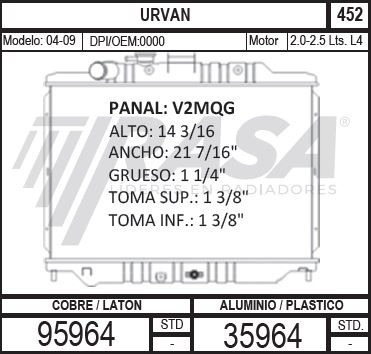 Radiador Nuevo Urvan 04-09 L4 2.5 Std