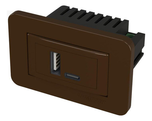 Tomada Móveis Embutir Usb + Tipo C Lumitek Marrom