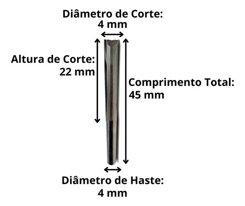 Fresa Topo 2 Cortes Retos 4mm X 22mm Metal Duro Router Cnc