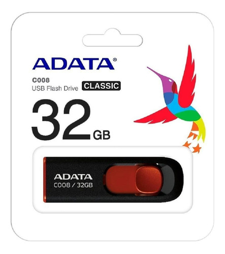 Memoria USB Adata Classic C008 32GB 2.0 negro y rojo