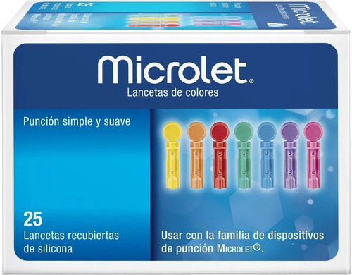 Microlet Lanceta De Colores C/25 Pzas Punción Simple Y Suave