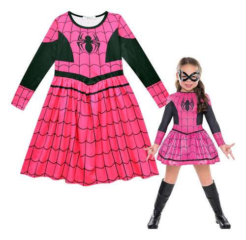 Lmx Spiderman Manga Larga Vestido Niña Halloween Cosplay