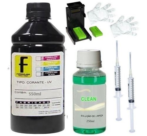  Kit Tinta Preta Recarga Cartucho Impressora Compatível Hp