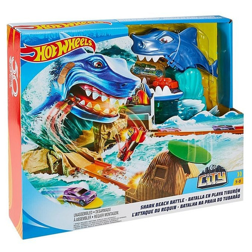 Conjunto Pista Grande Batalha Na Praia Do Tubarão Hot Wheels City Acompanha Um Veículo Carro Carrinho Mattel Brinquedos