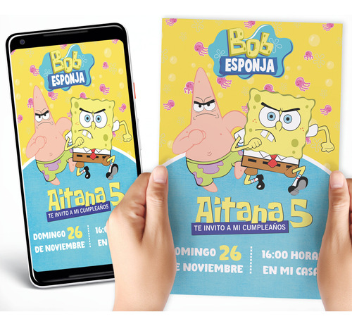 Tarjetas Invitaciones Digitales Personalizadas Bob Esponja