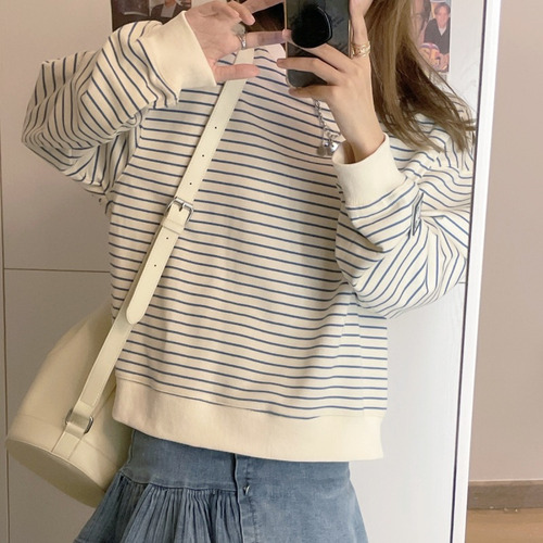 Sudadera Con Capucha Holgada De Manga Larga A Rayas