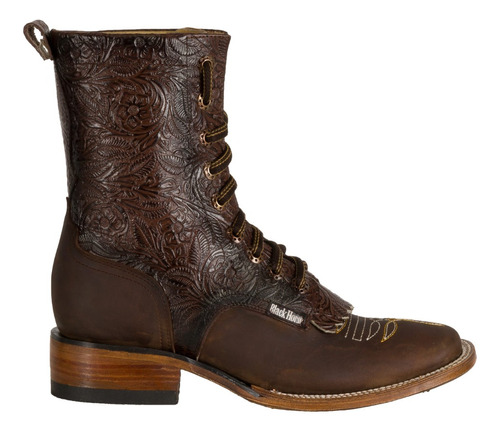 Bota Vaquera Leiser Para Dama 100% Piel Cincelada Chocolate