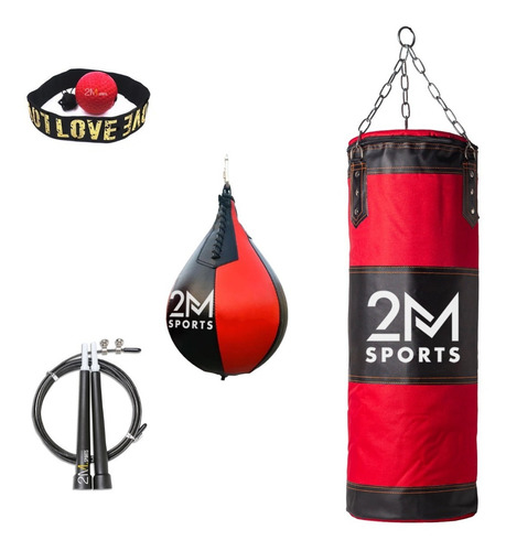 Imagen 1 de 10 de Kit Boxeo Bolsa 90 Cm + Pera Punching + Vincha Reflex + Soga