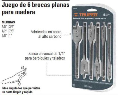 Imagen 4 de 4 de Juego De Brocas Planas Para Madera, 6 Piezas, Truper J-bpt-6