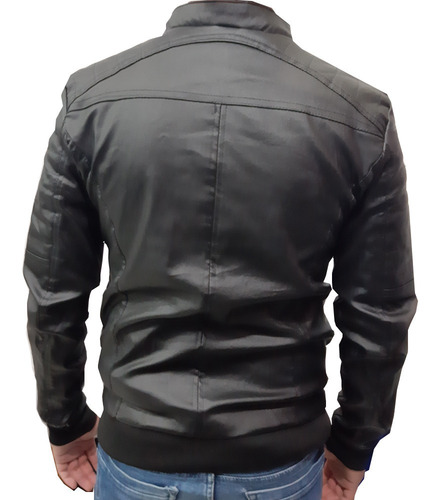 Imagen 8 de 9 de Chamarra Vinil Hombre Moderno Deportiva Slim Fit Ligera Piel