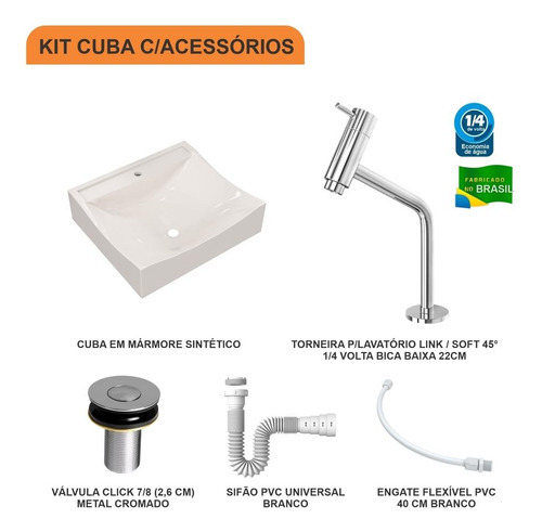 Cuba Banheiro Q44 C/torn Link E Válv Click V2 + Sifão E Flex Cor Bege