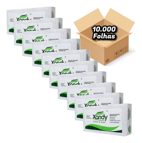 Papel Toalha Interfolhas Luxo Xandy C/1000 - Kit C/10.000 Fl