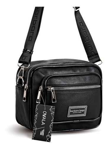 Imagen 5 de 6 de Bandolera Mujer Cuero Sintetico Bolsillos Negra Barbara Bags
