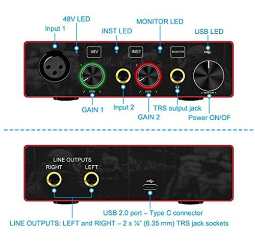 Imagen 2 de 4 de Interfaz De Audio Interfaz De Audio Usb Con Preamplificador