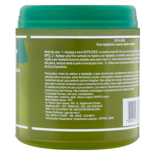 Cera Depilatória Quente Hortelã Depilider 500g