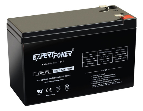 Batera Sellada De Cido Plomo De Expertpower, 12v 7.2ah, Negr