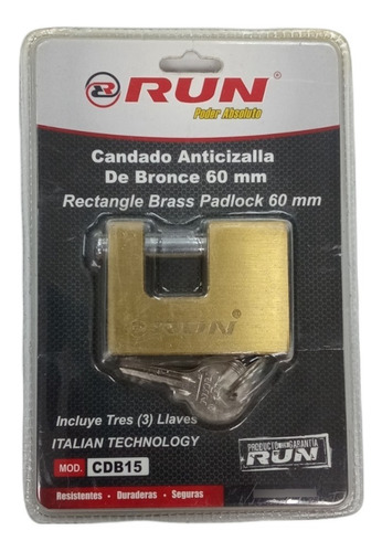 Candado Rectagular Anticizalla De Bronce Run(60mm) Cdb15