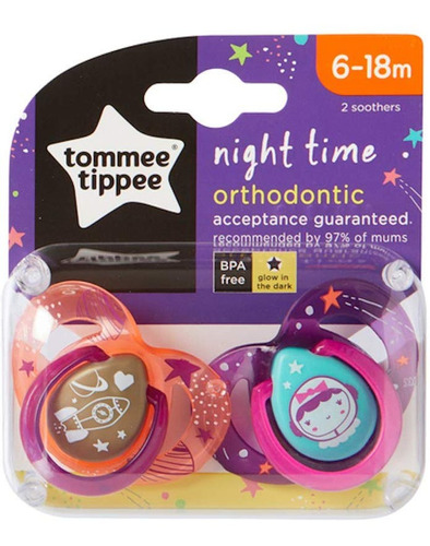 Chupones Night Time 6-18m Rosado X 2 Unidades  Tommee Tippee