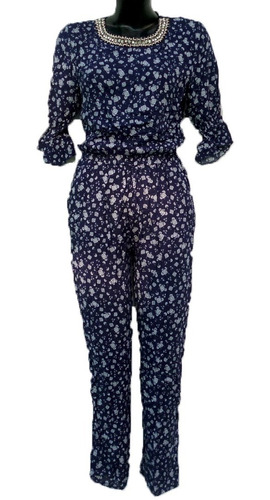 Jumpsuit Jumper, Palazzo Estampado Flores Con Collar Y Manga