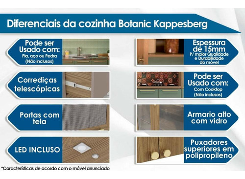 Balcão De Cozinha Modulado Botanic M623 2 Portas C/tampo 80c