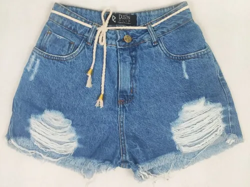 Short Jeans Feminino Rasgado Destroyed Cord o Cintura Alta