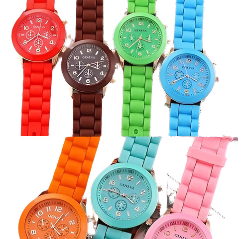 03 10pcs Casual Reloj Ginebra Unisex Cuarzo Reloj Deportivo 