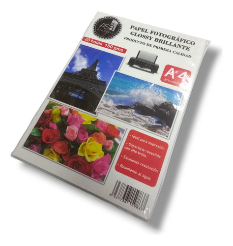 Pack X 20 H. Papel Fotografico A4 Asb Glossy 180 Gr. Color Blanco