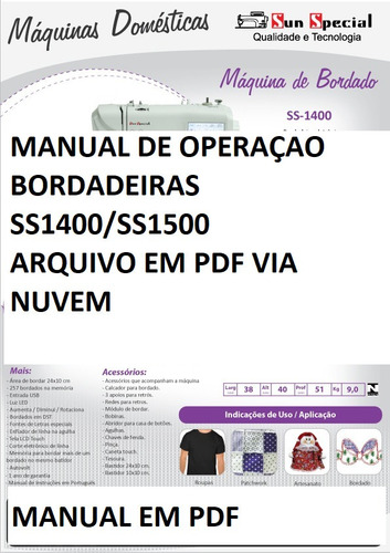 Manual Em Pdf, Da Bordadeira Ss1400/ss1500- Arquivo Em Pdf