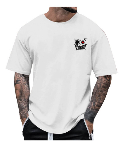 Camiseta Estampada Con Cuello Redondo De Verano Para Hombre