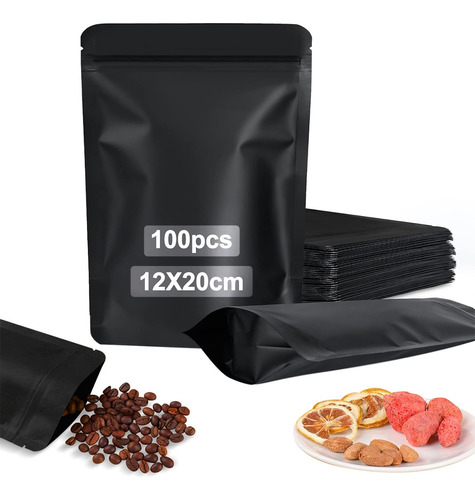 100 Bolsas De Plastico Stand Up Pouch Impermeable Negro Mate