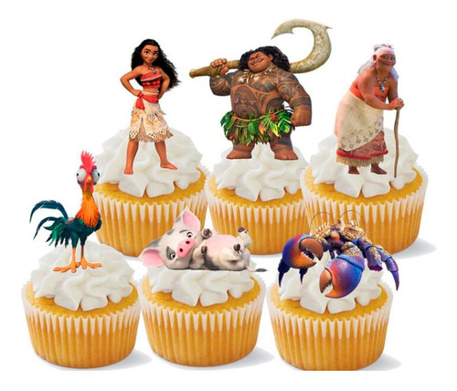 30 Cake Toppers De Moana Cupcake Toppers Y Pasteles 