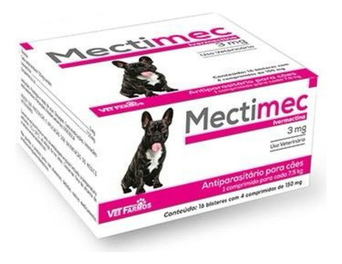 Ivermectina 3mg Mectimec Blister 4comp Cães De 4kg Até 7,5kg