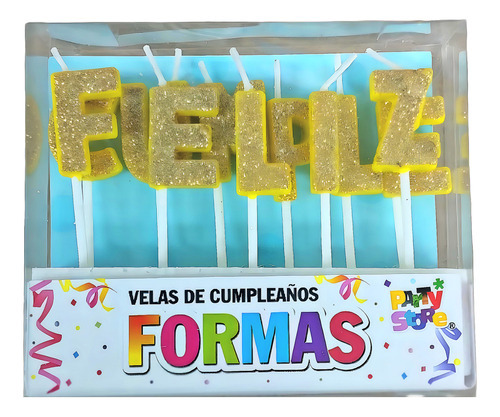 Velitas Feliz Cumple Con Brillos Dorada - Cotillón Waf