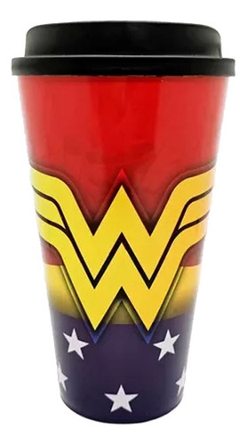 Vaso Plastico Tapa Cafe Wonder Woman Mujer Maravilla 