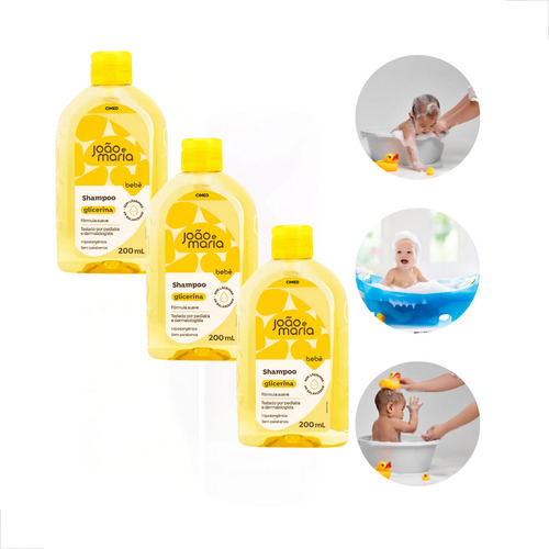 Kit 3 João & Maria Shampoo Glicerina Bebê Rn 200ml Limpeza
