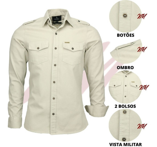 Imagem 3 de 4 de Kit 03 Camisas Masculina Slim Paris M Longa Estilo Militar