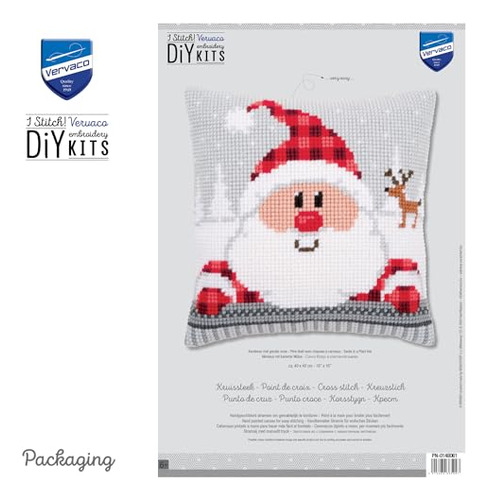 Kit De Almohada Navideña De Punto De Cruz Con Diseño De Sant
