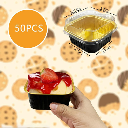 50pzs Molde Largo De Pastel De Aluminio Desechable Con Tapa