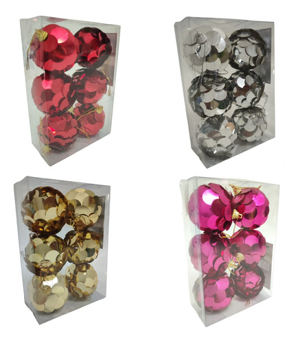 Bolas Navideñas Escamas Pack X 6 Unidades De 6cm Diamet.