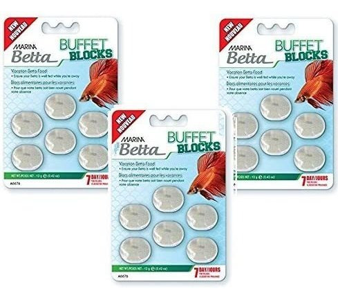 (3 Pack) Marina Betta Vacation Block Food, 6 Bloques Cada Un