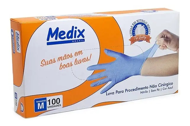 Medix Luva Nitrilica Azul S/ pó - Tam M - 100 un