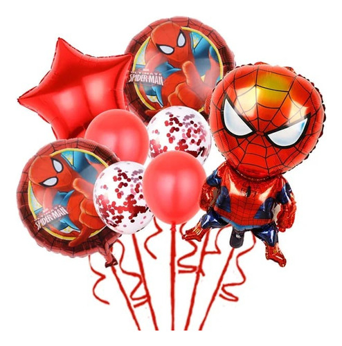 Set Globos Spider Man Hombre Araña + Confeti Apto Aire Helio