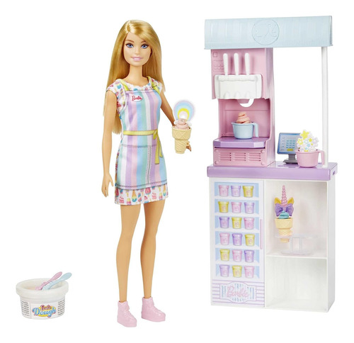 Muñeca Barbie En Su Fabrica De Helados Con Accesorios