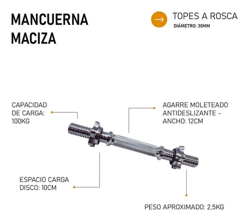 Barra Mancuerna Corta De 30mm C/rosca Cromado