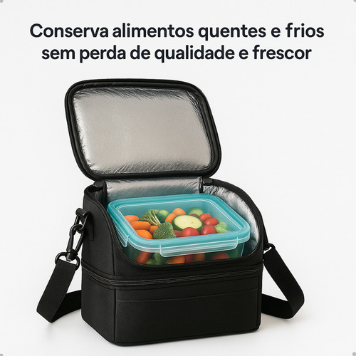 Bolsa Térmica Para Marmita Refeição Almoço Com Alça Reforçada 8 Litros Preto Cinza Vermelha - Era Home Decor