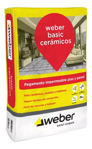 Pegamento Basic Ceramicos 25 Kg Interior Piso Pared Weber Mm